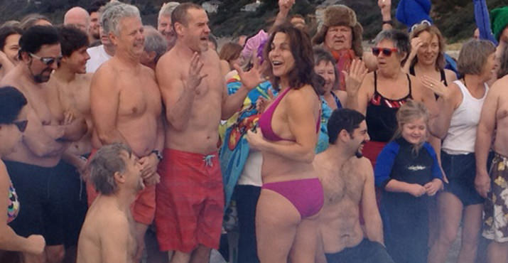 Janice Gaines, in the pink bathing suit, started the tradition